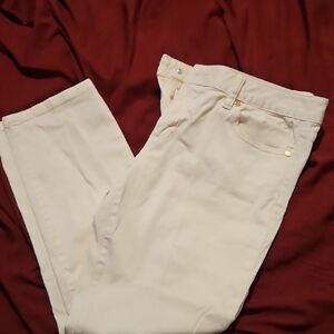 Tory Burch Cream Straight-Leg Jeans with Gold Hardware
